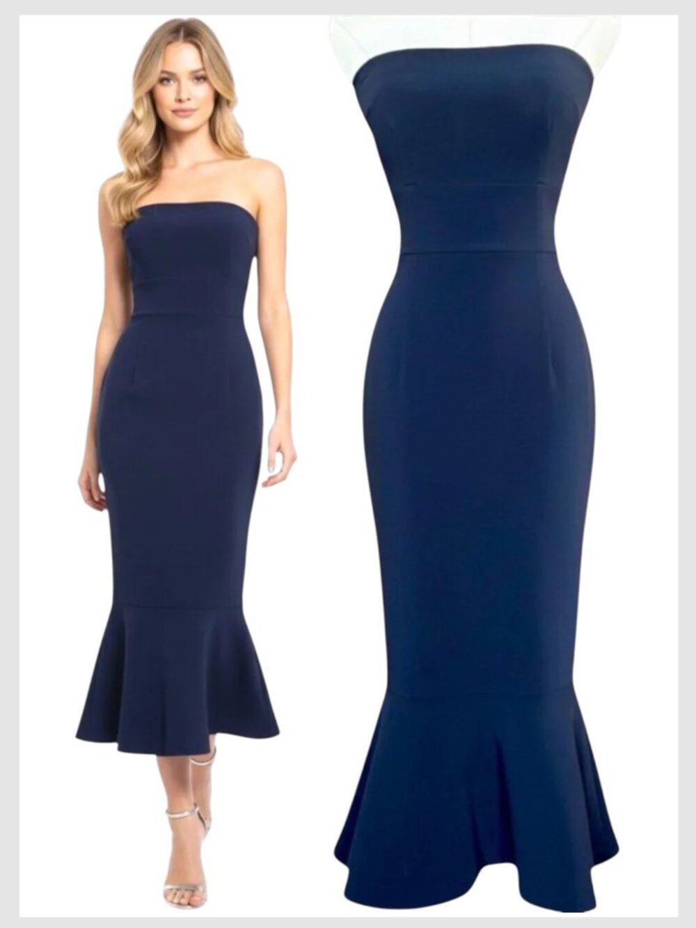 Cinq a Sept Luna Strapless Mermaid Midi Dress Navy Bodycon Size 2